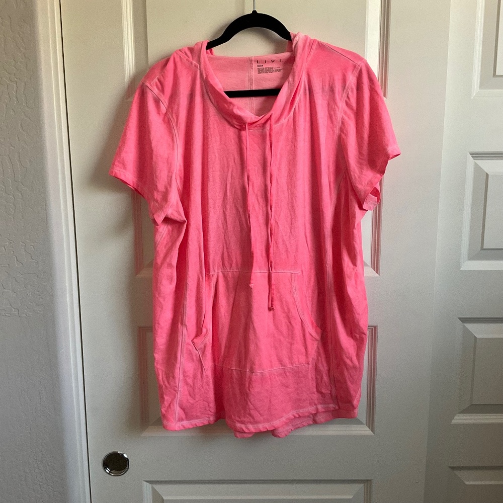 LIVI Neon Pink Burnout Short Sleeve Hoodie‎ - Size 18/20